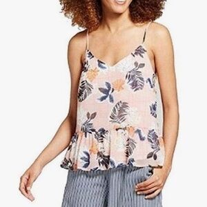 A New Day Floral Print Chiffon Babydoll Top Size XXL Pink Multicolor V-neck